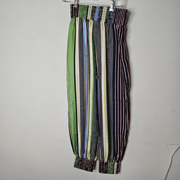 NWOT Tory Burch Green Blue White Multi Stripe Silk Harem Pants Banded Cuffs 2 - Picture 4 of 10